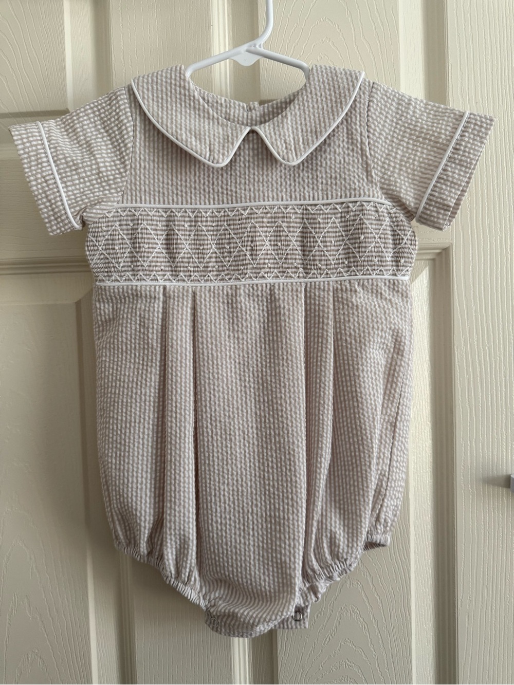 Classic Peter Pan Collar Baby One-Piece Bubble in Light Beige